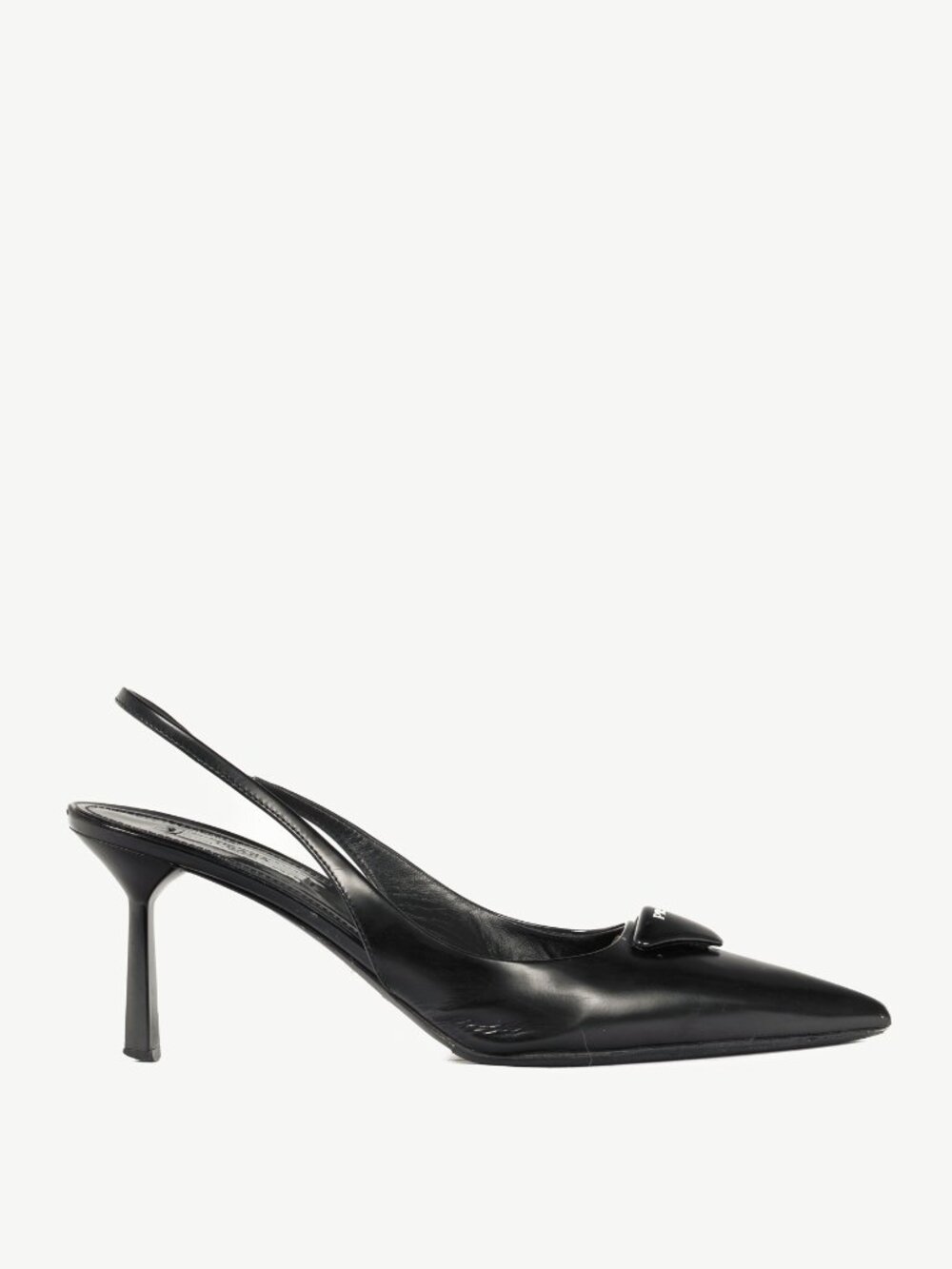Prada Black Leather Logo Pointed-Toe Slingback Heels